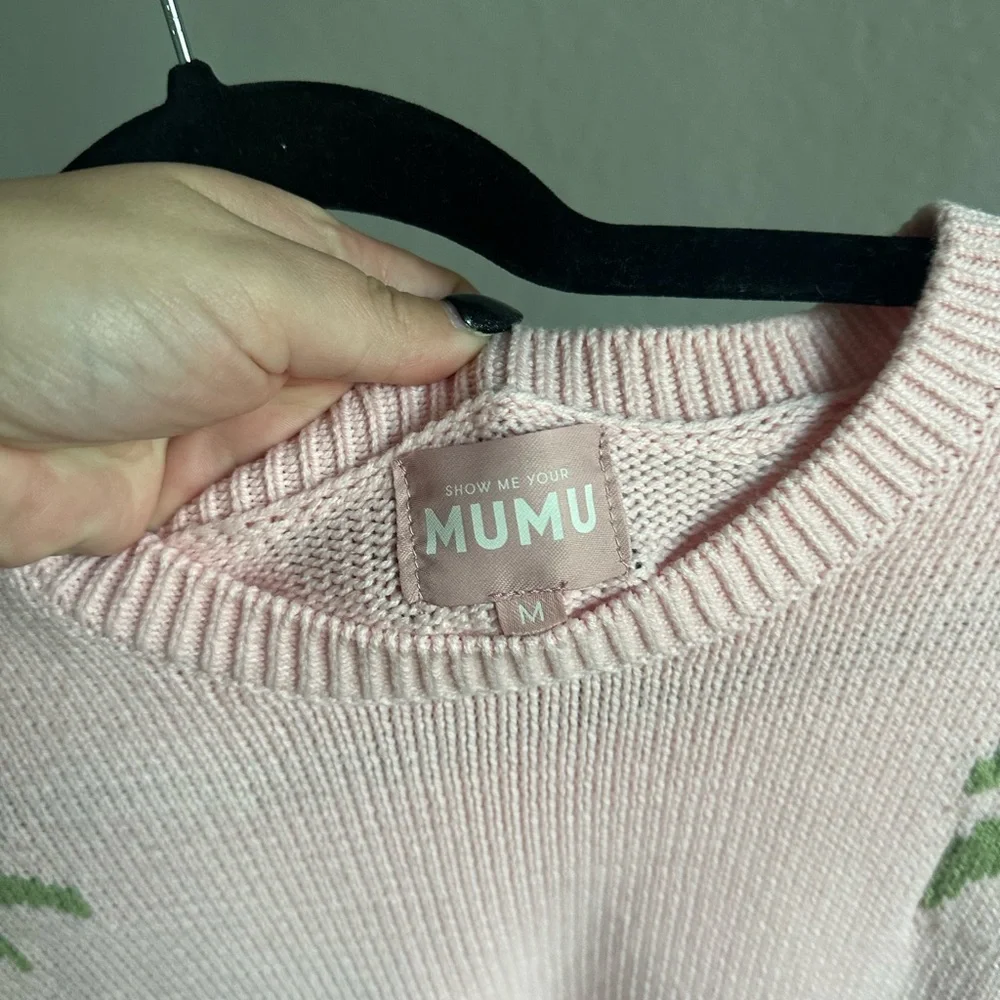 Show Me Your Mumu Pink Palm Tree Knit Sweater M - Picture 2 of 6